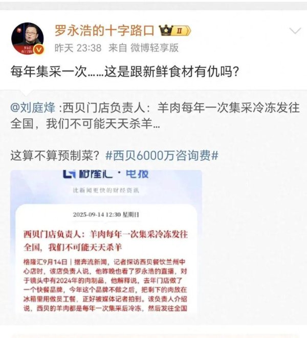 金策略 西贝的羊肉为什么一年集采一次？这是我看到的最合理的解释